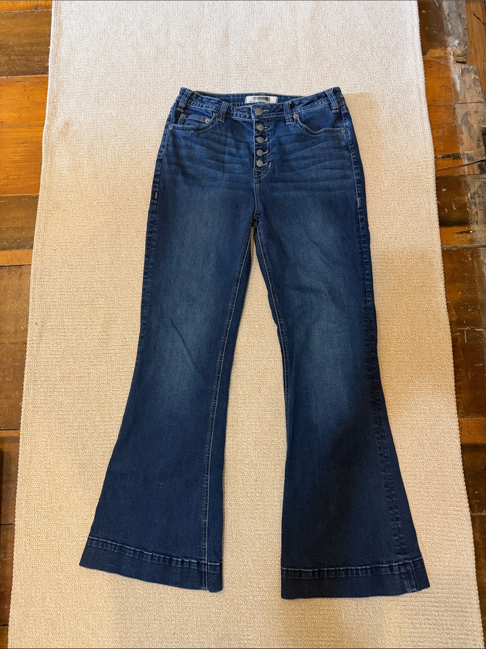 Women's High-Rise Button-Fly Flare Jeans - Dark Blue